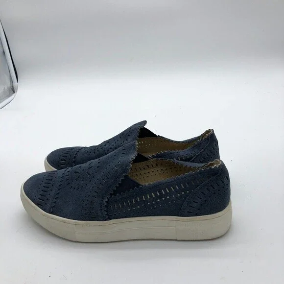 Seychelles Sneakers Shoes Womens 8.5 Blue Even Better Leather Slip On Laser Cut - Picture 7 of 8